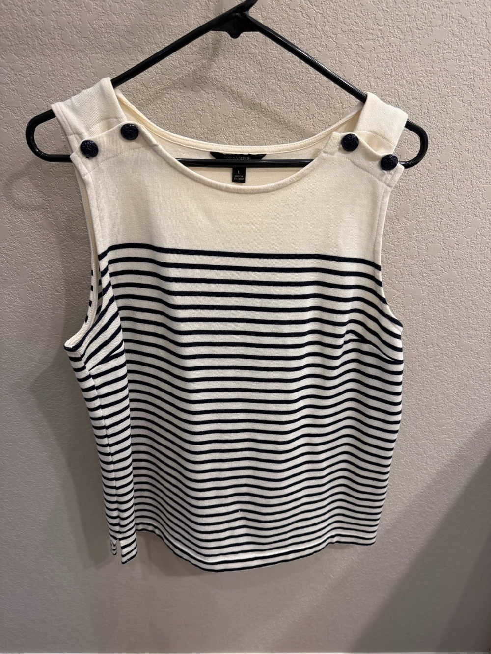 Banana Republic Cream and Navy Striped Button-Shoulder Tank